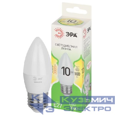 Лампа светодиодная GREEN LINE B35-10W-830-E27 GL 10Вт свеча 3000К свет тепл. E27 Эра Б0067097