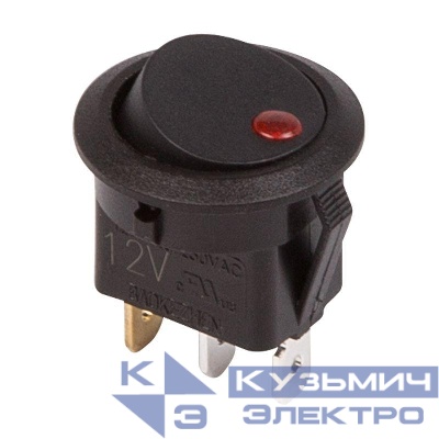 Выключатель клавишный круглый 12В 20А (3с) ON-OFF черн. подсветка красн. (RWB-215 MIRS-101Е-8С/D) Rexant 36-2580