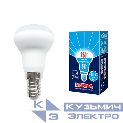 Лампа светодиодная LED-R39-3W/4000K/E14 /FR/NR Norma 3Вт матовая 4000К нейтр. бел. E14 (упак. картон) Volpe UL-00005626