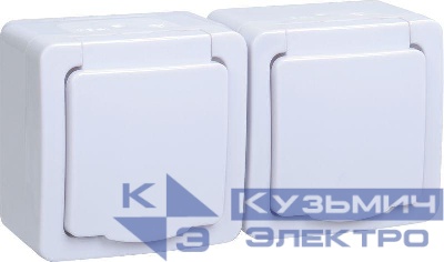 Розетка 2-м ОП Гермес Plus РСб22-3-ГПБб 16А IP54 с заземл. с крышкой бел. IEK ERMP22-K01-16-54-EC