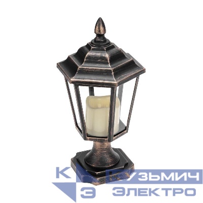 Фонарь декоративный на подставке со свечкой бронзовый корпус размер 14.5х17х31см тепл. бел. Neon-Night 513-058