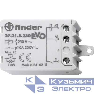 Реле шаговое электромеханич. EVO 1NO 10А 2 состояния AgNi 230В AC монтаж в коробке фланец IP20 FINDER 272182300000