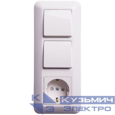 Блок СП Blanca / Прима (розетка с заземл. + 1-кл. + 1-кл. выкл.) (розн. упак.) бел. SE BK2VR-008V-BI