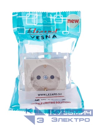 Розетка 1-м СП Vesna с заземл. защ. шторки ПБТ механизм крем. LEZARD 742-0388-124B