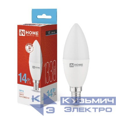 Лампа светодиодная LED-СВЕЧА-VC 14Вт E14 6500К 1330лм IN HOME 4690612047775