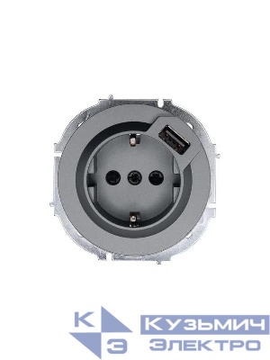 Розетка 1-м СП OSEN с заземл. + USB разъем механизм сер. матов. LEZARD 743-7488-181