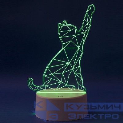 Светильник ULI-M501 RGB/3AAA CATTY/WHITE с эффектом 3D «Кошка» 3AAA (не в/к) 1 светодиод. RGB свет. USB кабель в/к Uniel UL-00007419