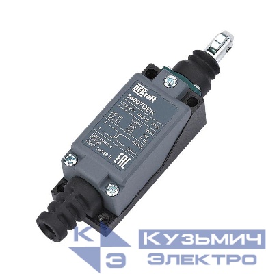 Выключатель концевой 1НО1НЗ плунжер роликового типа с вертик. включ. метал. DEKraft 34007DEK