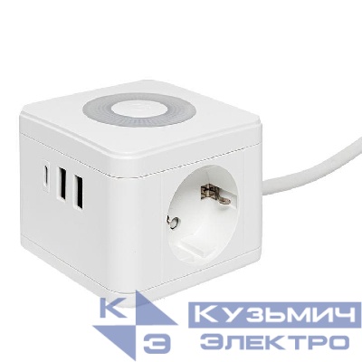 Удлинитель "Куб" 2х1.3м 2USB 2.4А+Type C + Ночник 1кв.мм EKF UBA-CUB-2-TC