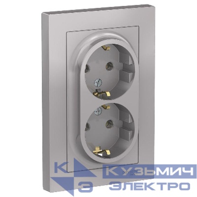 Розетка 2-м СП AtlasDesign 16А IP20 с заземл. в сборе алюм. SE ATN000324