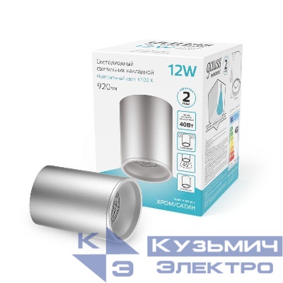 Светильник светодиодный Overhead 12Вт 4100К IP20 920лм 170-240В ДПО цилиндр накладной хром сатин GAUSS HD004