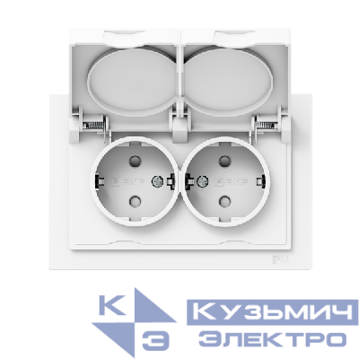 Розетка 2-м СП Эпика 16А IP44 с заземл. защ. шторки с рамкой с крышками механизм бел. EKF UP1-SOW-211-44