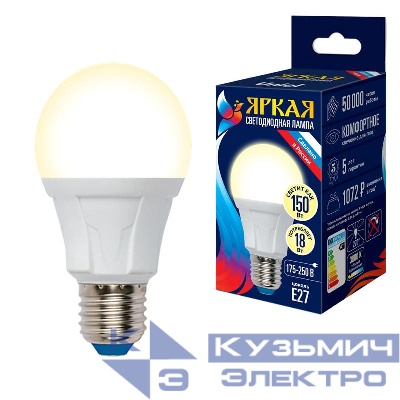 Лампа светодиодная LED-A60 18W/3000K/E27/FR PLP01WH Яркая 18Вт матовая 3000К тепл. бел. E27 (упак. картон) Uniel UL-00005036