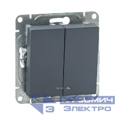 Выключатель 2-кл. СП Эпика с подсветкой механизм графит EKF UP1-SWG-24