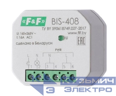 Реле импульсное BIS-408 16А 1NO IP20 100-265В AC установка в монтажную коробку d60мм F&F EA01.005.008