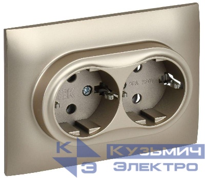 Розетка 2-м SKANDY 16А с заземл. без защ. шторок в сборе SK-R08Sh шампань IEK SK-R21-16-K37-F