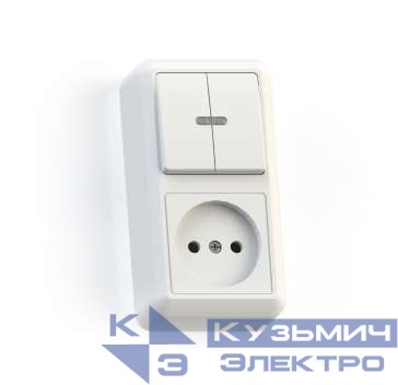 Блок комбинированный ОП БКВР-431 Оптима (2-кл. выкл. с подсветкой + розетка) бел. Кунцево 8063