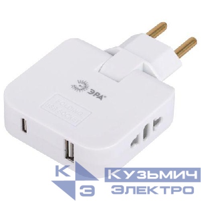 Разветвитель электрический 2-м 10А SPF-2-FL-USBC 2USB A+C поворотн. бел. Эра Б0069090