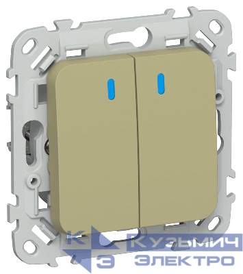 Выключатель 2-кл. СП FLITE ВС12-1-1-ФлО 10А с индикацией механизм олив. IEK FI-V20-1-10-1-K26