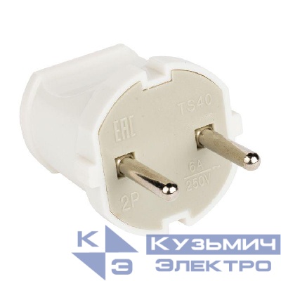 Вилка прямая 6А 250В без заземл. бел. EKF AVP6-10