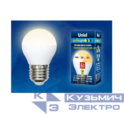 Лампа светодиодная LED-G45-6W/WW/E27/FR/MB PLM11WH Multibright 6Вт шар матовая 3000К тепл. бел. E27 100-50-10 (упак. картон) Uniel UL-00002377