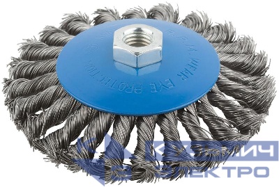 Корщетка тип "колесо" с наклоном гайка М14 стальная витая проволока 125мм MOS 38938М
