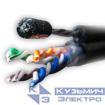 Кабель витая пара F/UTP кат.5E 4х2х24AWG solid Cu PE Outdoor Standard трос черн. (м) SUPRLAN 01-1026-1