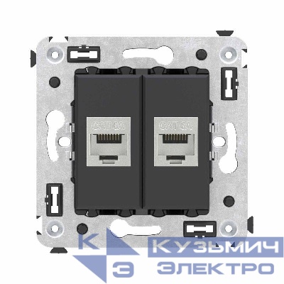 Розетка компьютерная 2-м СП Avanti "Черный матовый" RJ45 кат.6A без шторок экранир. механизм DKC 4412774