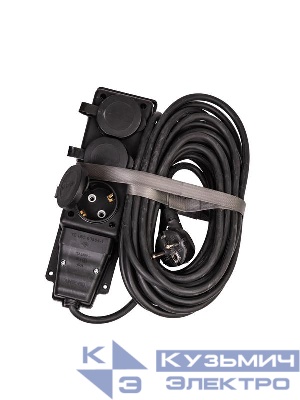 Удлинитель на каучуковой колодке 3х10м 16А IP44 250В 4кВт каучук КГ 3х2.5 черн. УХз16 Россия КОСМОС YKsm10m-3g(16A)KG-B