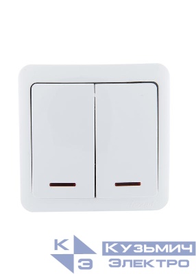 Выключатель 2-кл. 1п ОП Viola 10А IP20 с подсветкой бел. LEZARD 751-0200-112