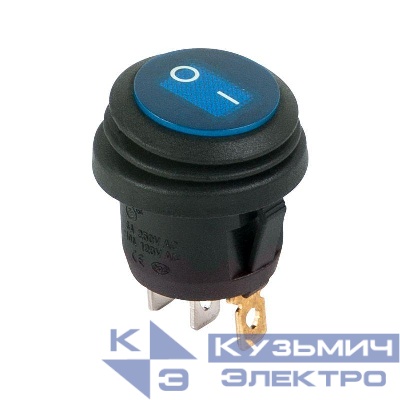 Выключатель клавишный круглый 250В 6А (3с) ON-OFF син. с подсветкой "ВЛАГОЗАЩИТА" Rexant 36-2596