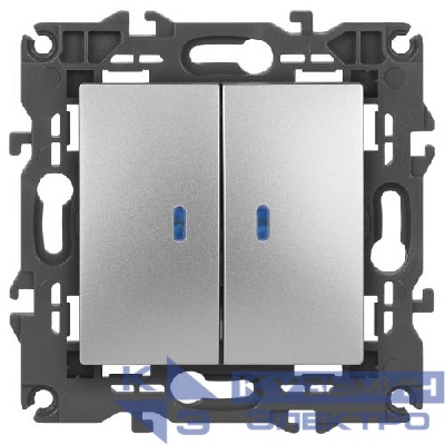 Выключатель 2-кл. СП Elegance 14-1105-03 10А IP20 250В 10AX с подсветкой механизм алюм. Эра Б0034239