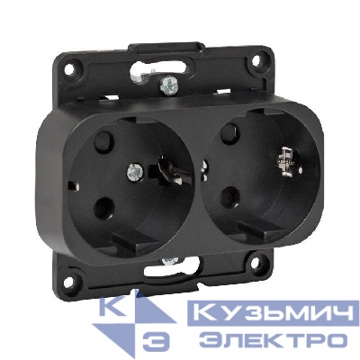 Розетка 2-м СП Стокгольм 16А с заземл. защ. шторки механизм черн. PROxima EKF EYR16-128-20