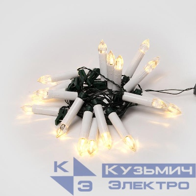 Гирлянда светодиодная ULD-S0400-020/SGA WARM WHITE IP20 CANDLES «Свечки» 4м тепл. бел. свет пост. свечение провод зел. Uniel UL-00005468