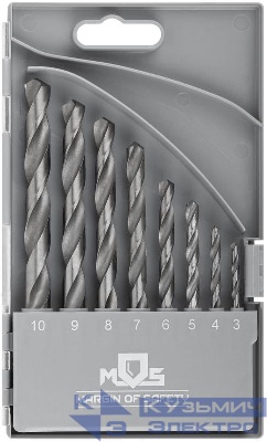 Набор сверл по металлу HSS угол заточки 118град. пласт. кейс 8шт (3-4-5-6-7-8-9-10мм) MOS 35600М