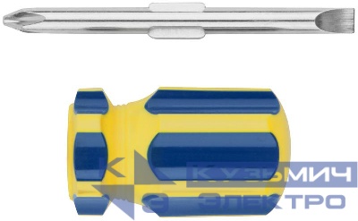 Отвертка с переставным жалом "коротыш" CrV сталь пластиковая ручка 6х32мм PH2/SL6 син.-желт. FIT 56212