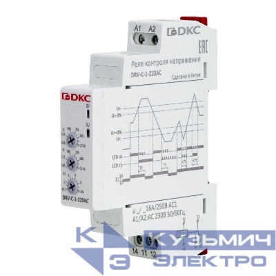 Реле контроля напряжения однофазное тип DRV конфигурация контакта 1CO 220В AC DKC DRV-C-1-220AC