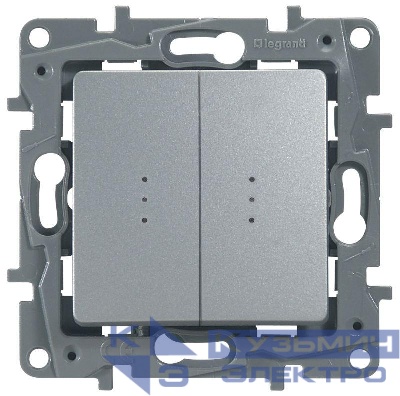 Переключатель 2-кл. СП Etika Plus 10А IP20 250В 10AX с подсветкой безвинтов. зажимы механизм алюм. Leg 672416