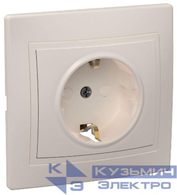 Розетка 1-м СП Кварта РСш10-3-Км 16А IP20 с заземл. защ. шторки керамика крем. GENERICA ERK14-K33-16-K
