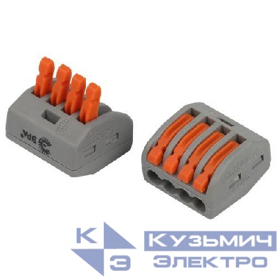 Клемма универсальная 222-414 4-проводная 0.08-2.5/4кв.мм с рычагами NO-225-347 (уп.50шт) Эра Б0067930