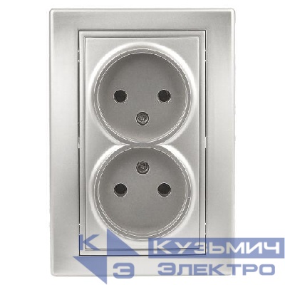 Розетка 2-м СП Plano 1-204-03 16А IP20 250В 2х2P алюм. Intro Б0053907