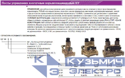 Пост управления кнопочный КУ-91-1Ех db IIВ Т5 Gb/Ex tb IIIC T95град.C Db-ХЛ2 ВЭЛАН 00-00308636
