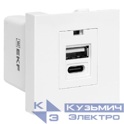 Розетка USB 2-м A+C 2.1А без индикатора бел. EKF E2MR2-21USB-10-AC