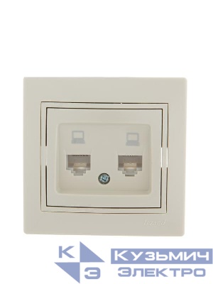 Розетка компьютерная 2-м СП Mira RJ45 16А IP20 со вставкой крем. LEZARD 701-0303-141