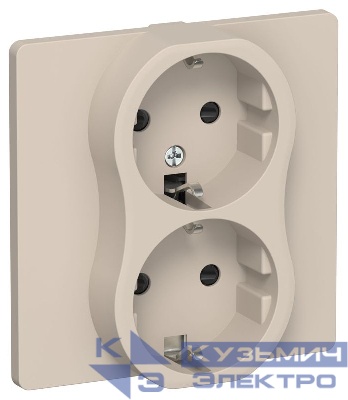 Розетка 2-м СП FLITE РСш12-1-К-ФлЛ 16А с заземл. с защ. шторками безвинтовое крепление в сборе механизм льняной IEK FI-R24C-16-1-K88