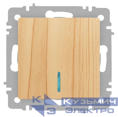 Выключатель 1-кл. СП Accent 6-102-11 10А IP20 250В с подсветкой AL/CU сосна Intro Б0063439