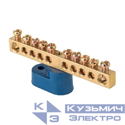 Шина нулевая N 6х9 10 отвер. латунь синий угловой изолятор EKF sn0-63-10-1