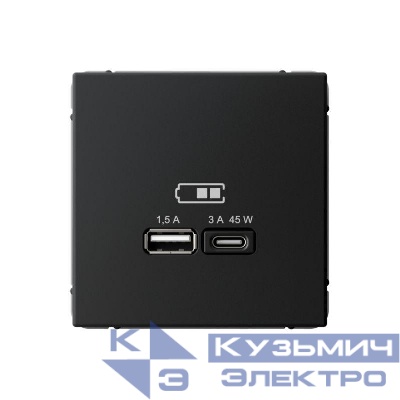 Розетка USB ArtGallery тип A+C 45Вт QC PD высокоскор. ЗУ механизм карбон SE GAL001029