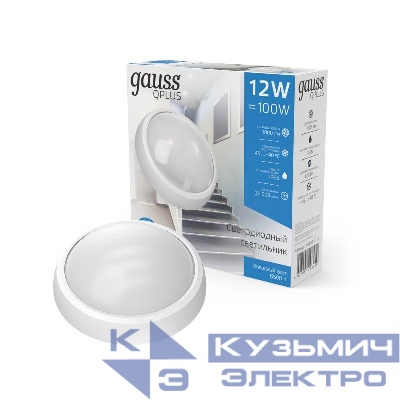 Светильник светодиодный ECO 12Вт 6500К IP54 1000лм d175х76мм ДБП круг настенно-потолочный GAUSS 141411312