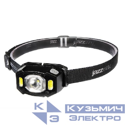 Фонарь аккумуляторный налобный AccuH3-L5W-bk LED 5Вт + 2хRED SMD IP54 5 режимов: 100проц. 180лм 3.5ч/50проц. 110лм 5.5ч/30проц. 65лм 15ч/красн. 28ч/мигающ. красн. 12ч аккум. управл. жестами черн. JazzWay 5036703